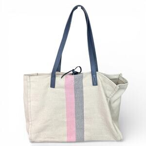 Kate Spade Washington Square Mega Sam Tote Linen Blend w/ Navy Pink Gray EUC